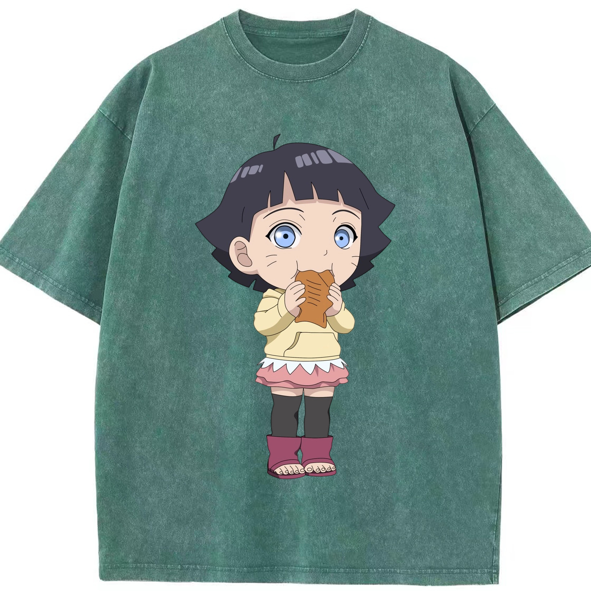 （画像用） NARUTO -ナルト- うずまき ヒマワリ Uzumaki Himawari 綿100% ヴィンテージ風 半袖Tシャツ（フロントプリント）